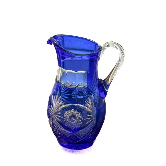 Bohemian Cobalt Blue Cut Crystal Pitcher | Hand Cut Czech Lead Crystal Barware - Picture 4 of 15